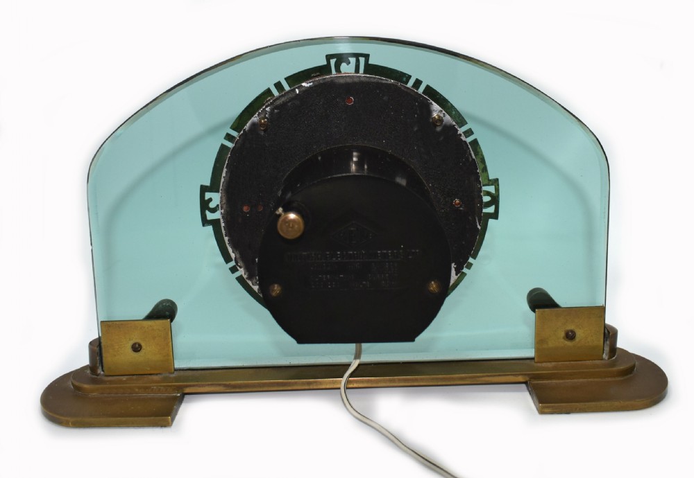 Rare and Stunning BEM LTD Art Deco Glass, Brass Electric Mantle Clock View V