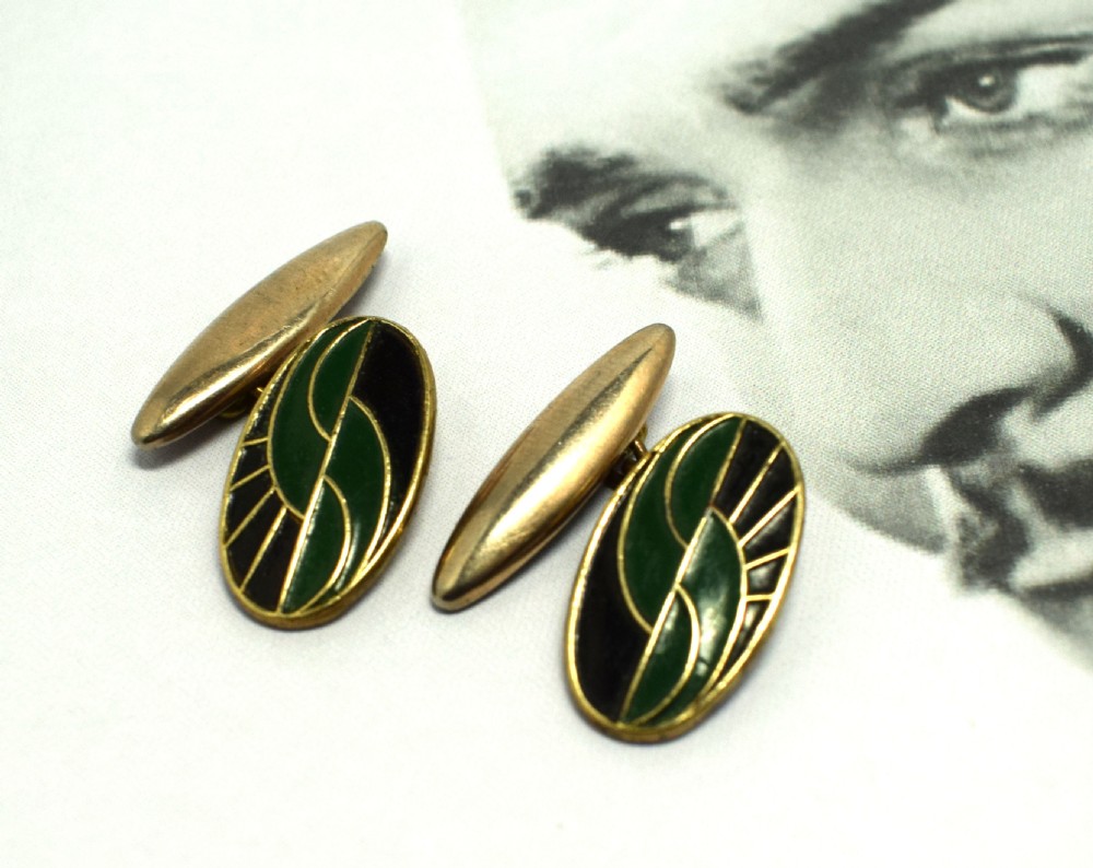 Art Deco Matching pair of Enamel Gents Cufflinks, circa 1930 View IV