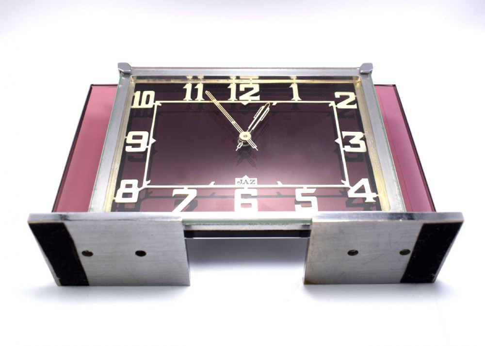 Large And Rare 1930s Art Deco French Pink Glass and Chrome Clock by Jaz View II