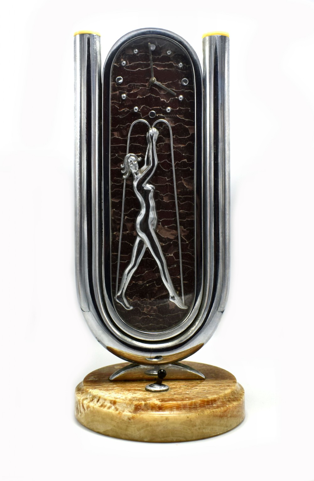 Large And Rare 1930's Art Deco Chrome Figural Clock