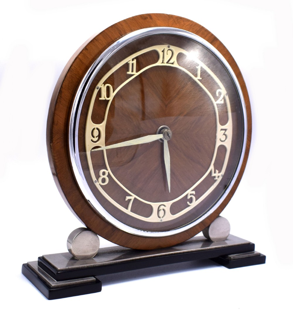 1930's Art Deco English Eight Day Wood, Chrome & Bakelite Clock View II