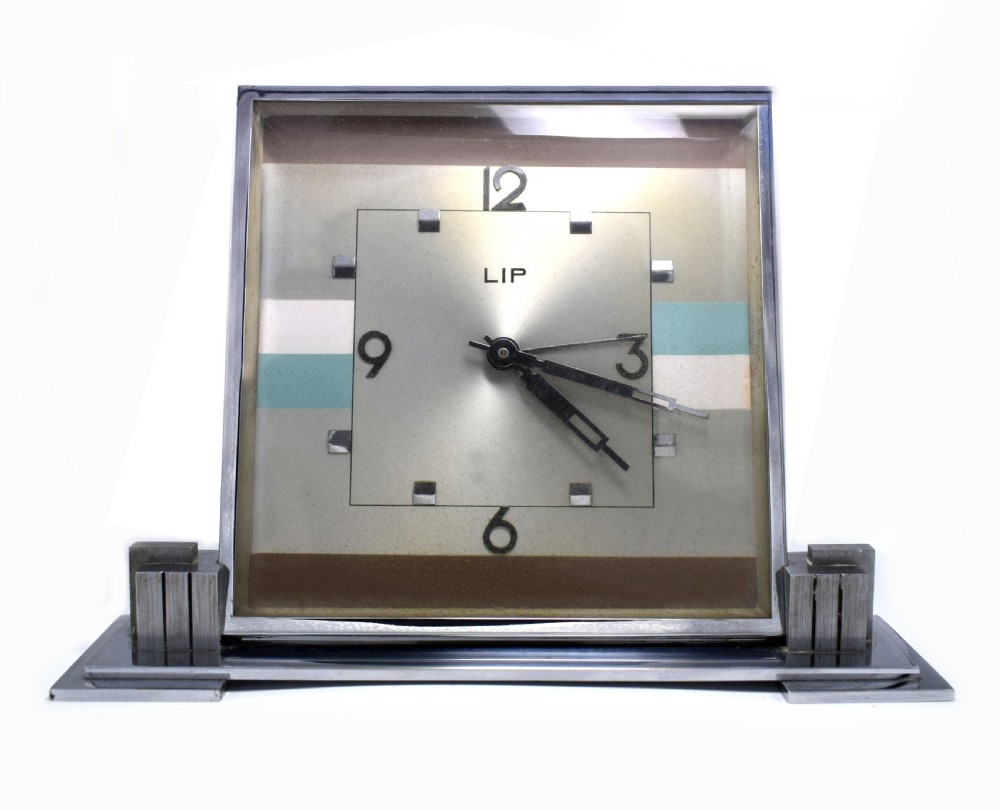 Huge Art Deco 1930's Chrome Mantle Clock By LIP