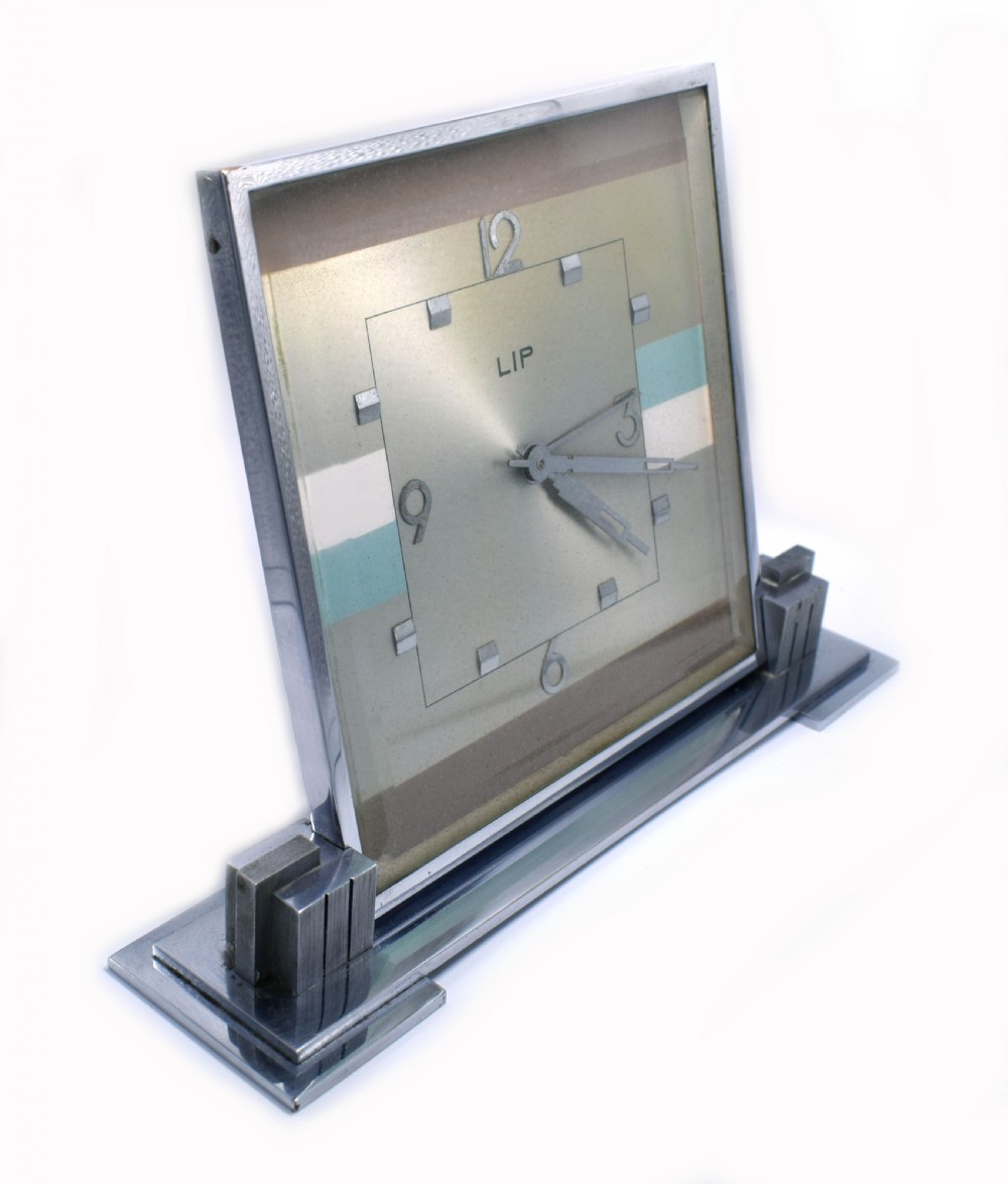 Huge Art Deco 1930's Chrome Mantle Clock By LIP View II