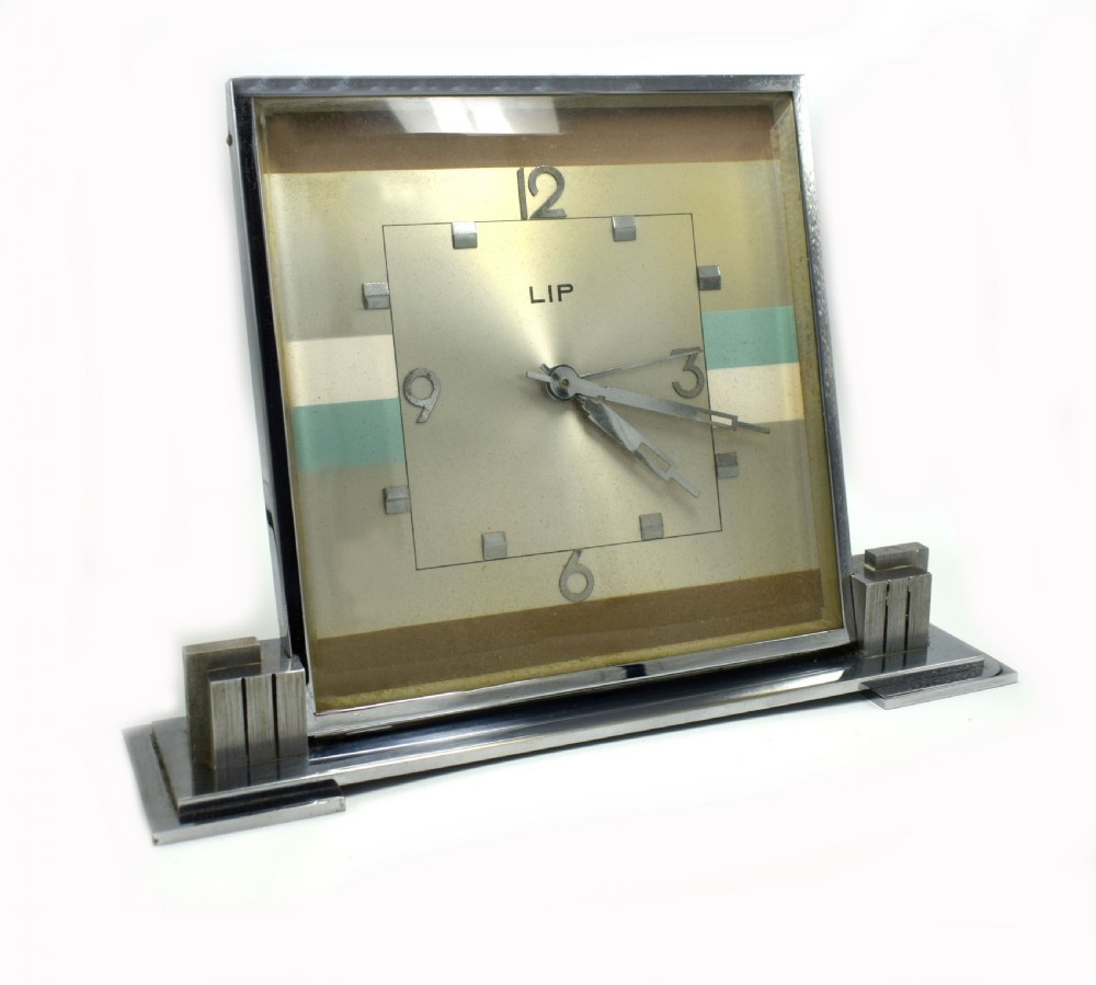 Huge Art Deco 1930's Chrome Mantle Clock By LIP View IV