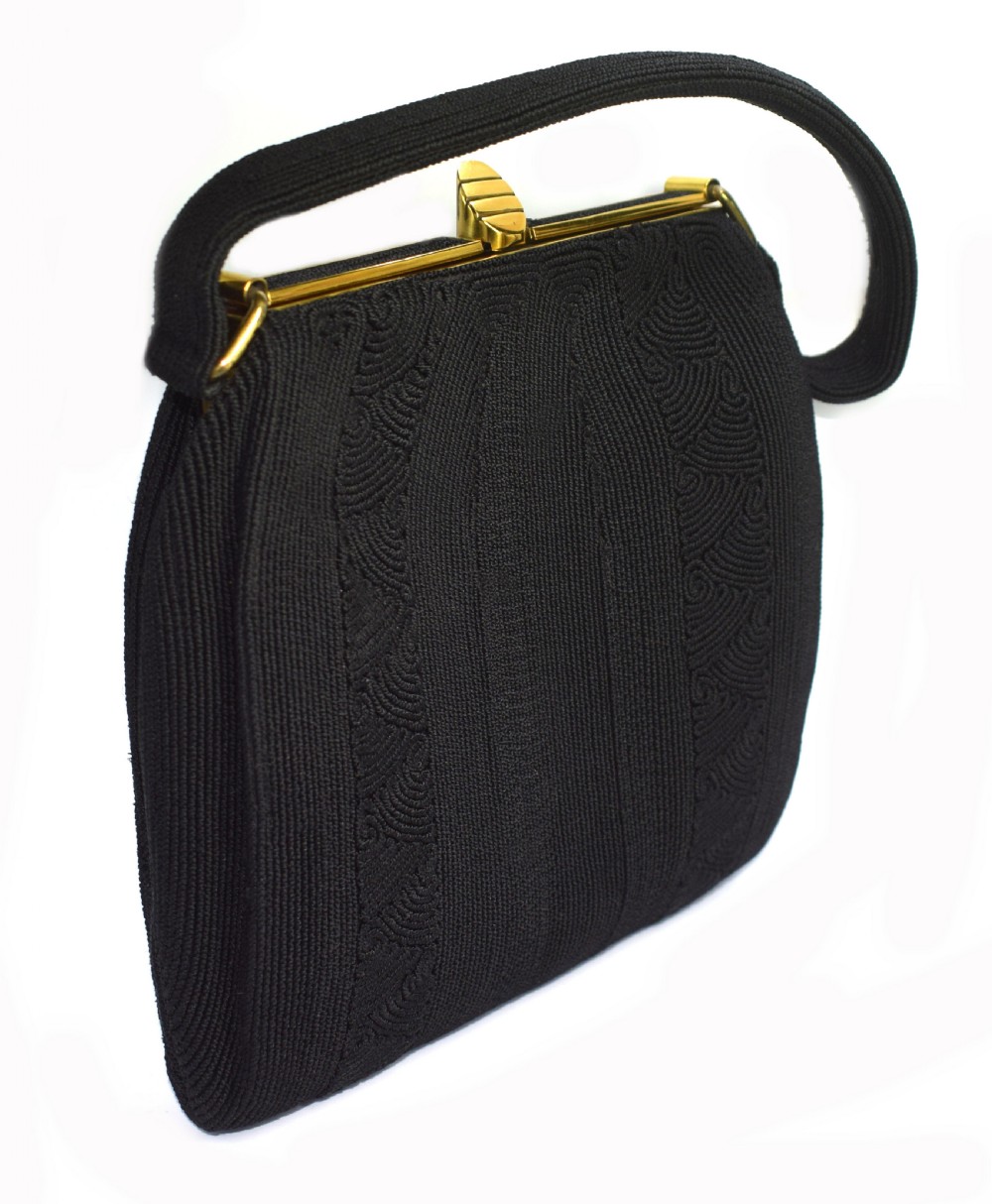 Art Deco 1930's Vintage Ladies Cord Handbag
