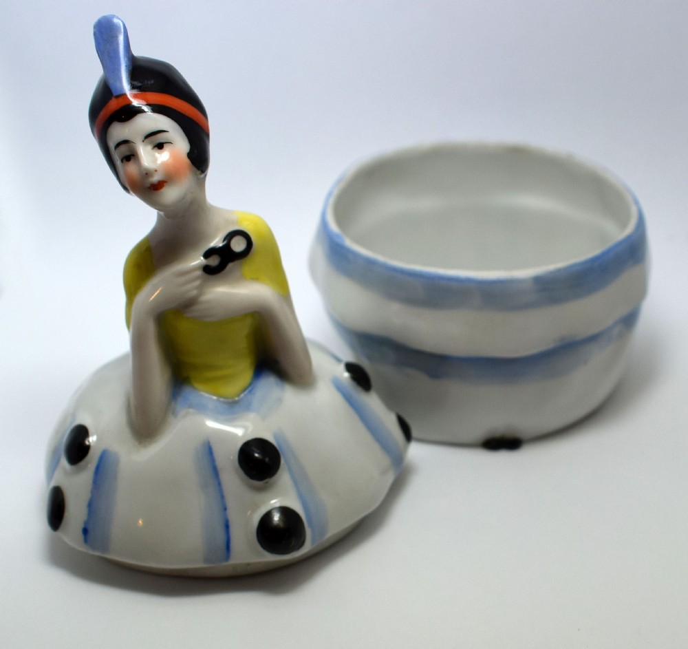 Art Deco Ceramic Powder Bowl Masked 'Going to the ball' View V