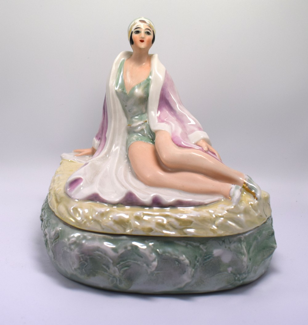 Art Deco Porcelain Box Of A flapper Girl, Germany , 1930 View II
