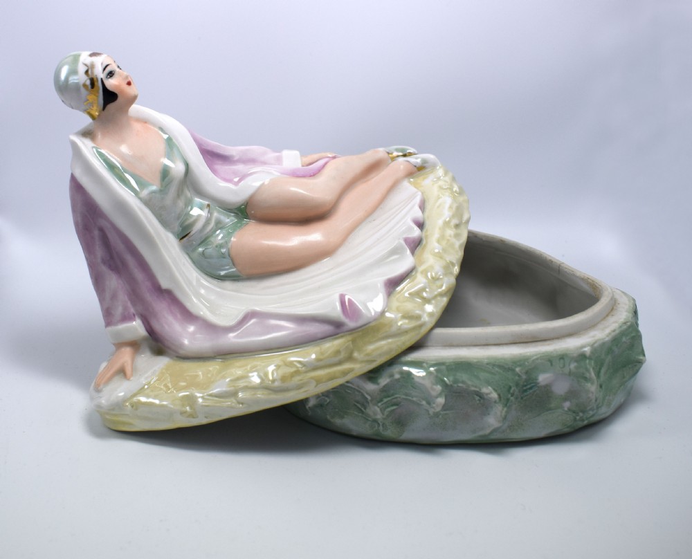Art Deco Porcelain Box Of A flapper Girl, Germany , 1930 View VI