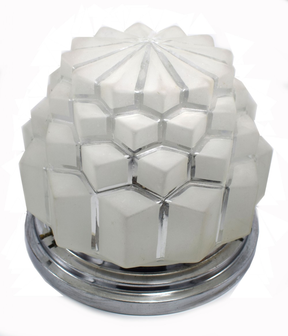 Huge Art Deco Skyscraper Flush Ceiling Light, French, circa 1930
