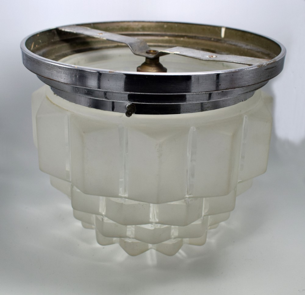 Huge Art Deco Skyscraper Flush Ceiling Light, French, circa 1930 View X