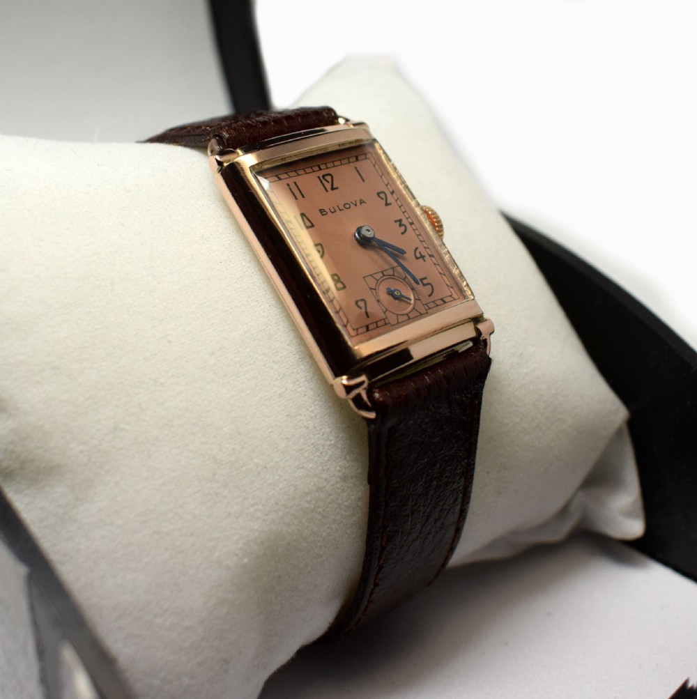 Art Deco Bulova WW2 14k Rose Gold, 21 Jewels, Gents Wrist Watch - Newly Serviced View II