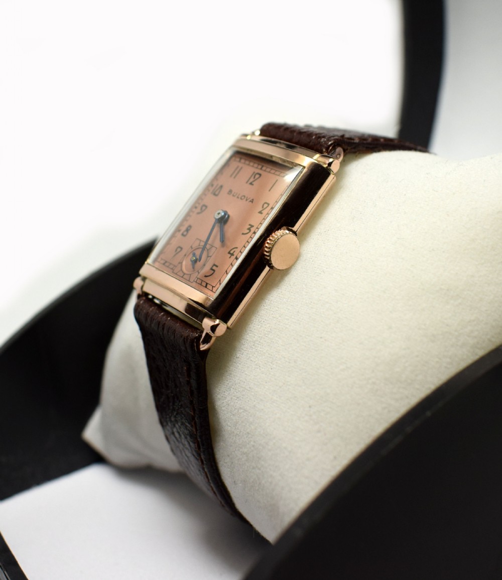 Art Deco Bulova WW2 14k Rose Gold, 21 Jewels, Gents Wrist Watch - Newly Serviced View III