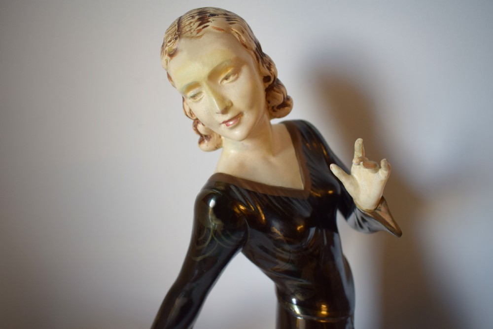 Huge Art Deco Figural Group By M. Secondo 'Lady And Her Dog' View IV
