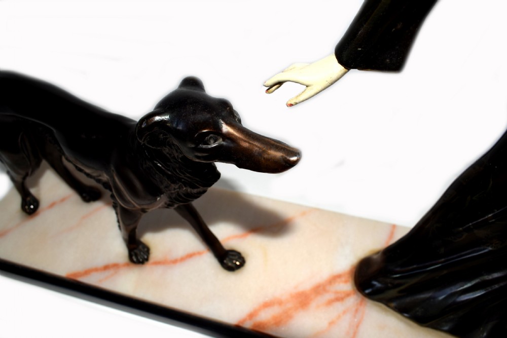 Huge Art Deco Figural Group By M. Secondo 'Lady And Her Dog' View V