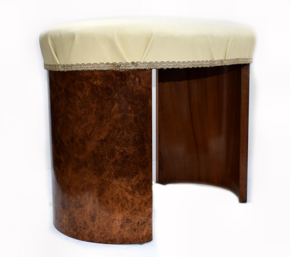 Art Deco Oval Shaped Stool in Figured Walnut, circa 1930