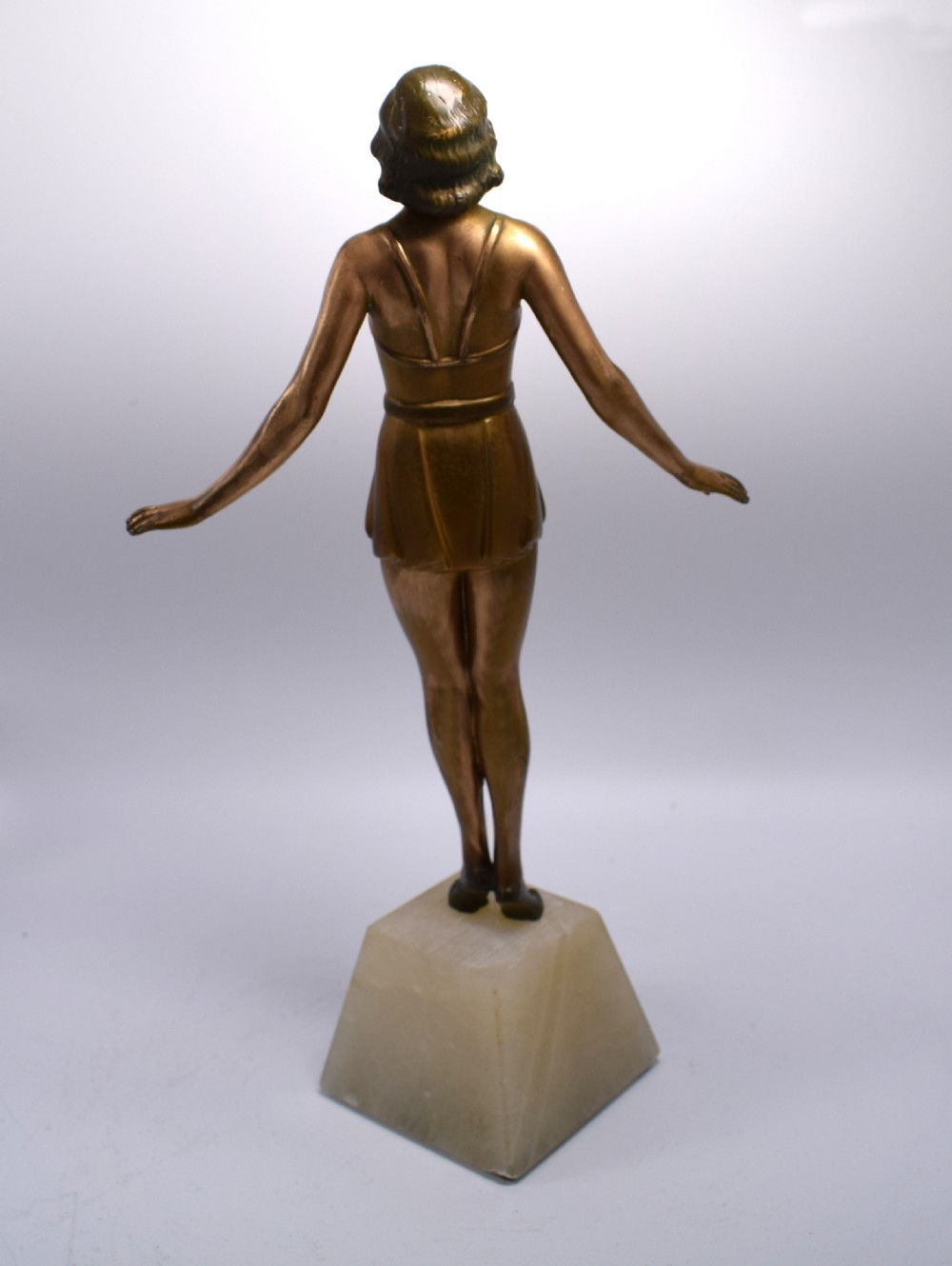 1930's Art Deco Spelter Figural Lady on Alabaster Base View III