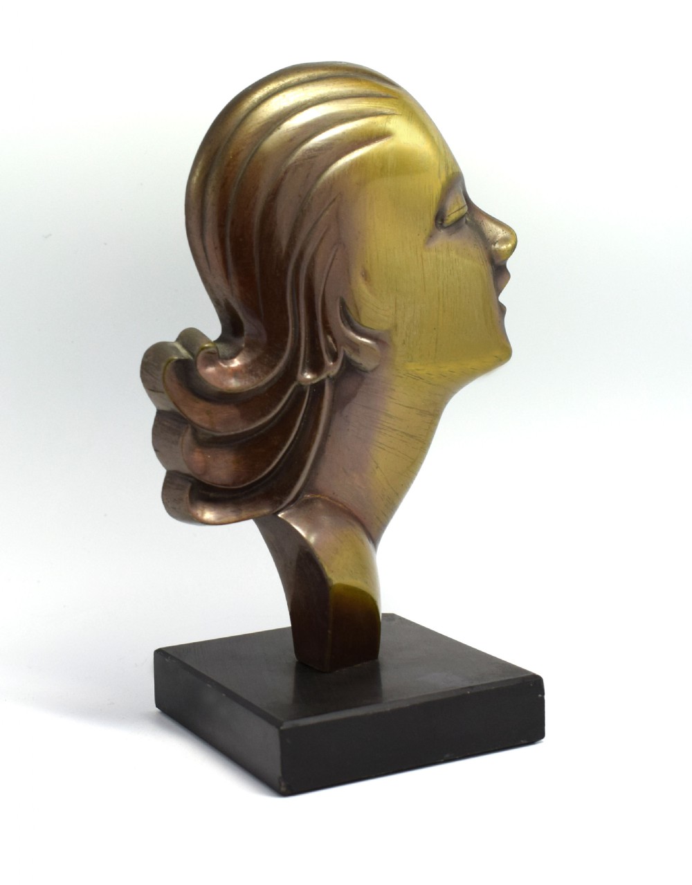 Highly styled French Brass Art Deco Bust, French, Circa 1930 View II