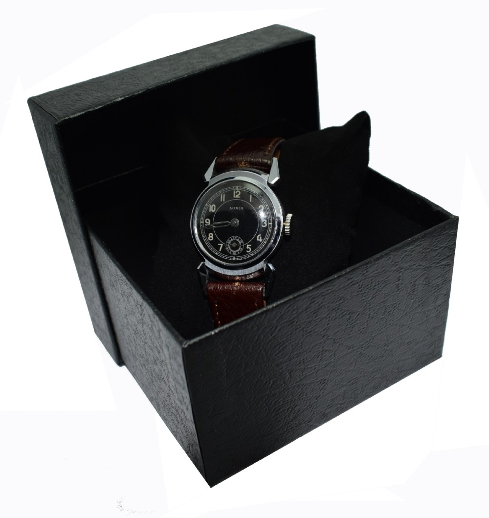 Never Used Art Deco Gents Wrist Watch, 1930s, LUXIA, Swiss View V