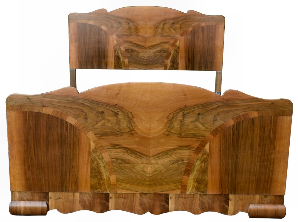 Original 1930s Art Deco Odeon Walnut Double Bed