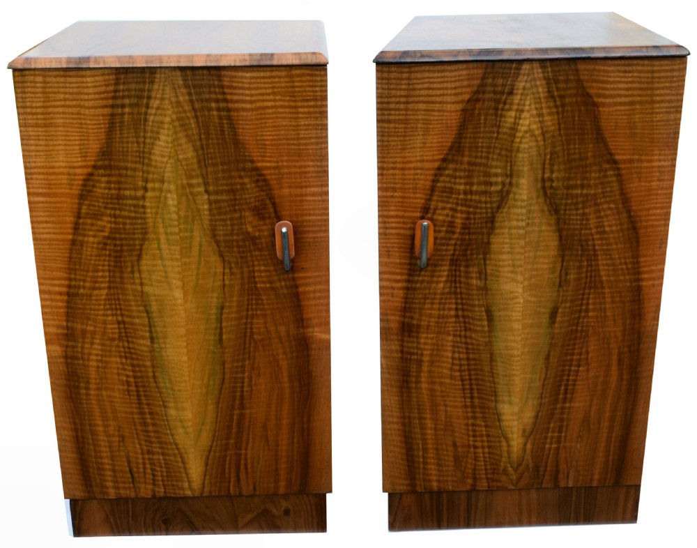 Matching Pair of Art Deco Walnut Bedside Cabinets