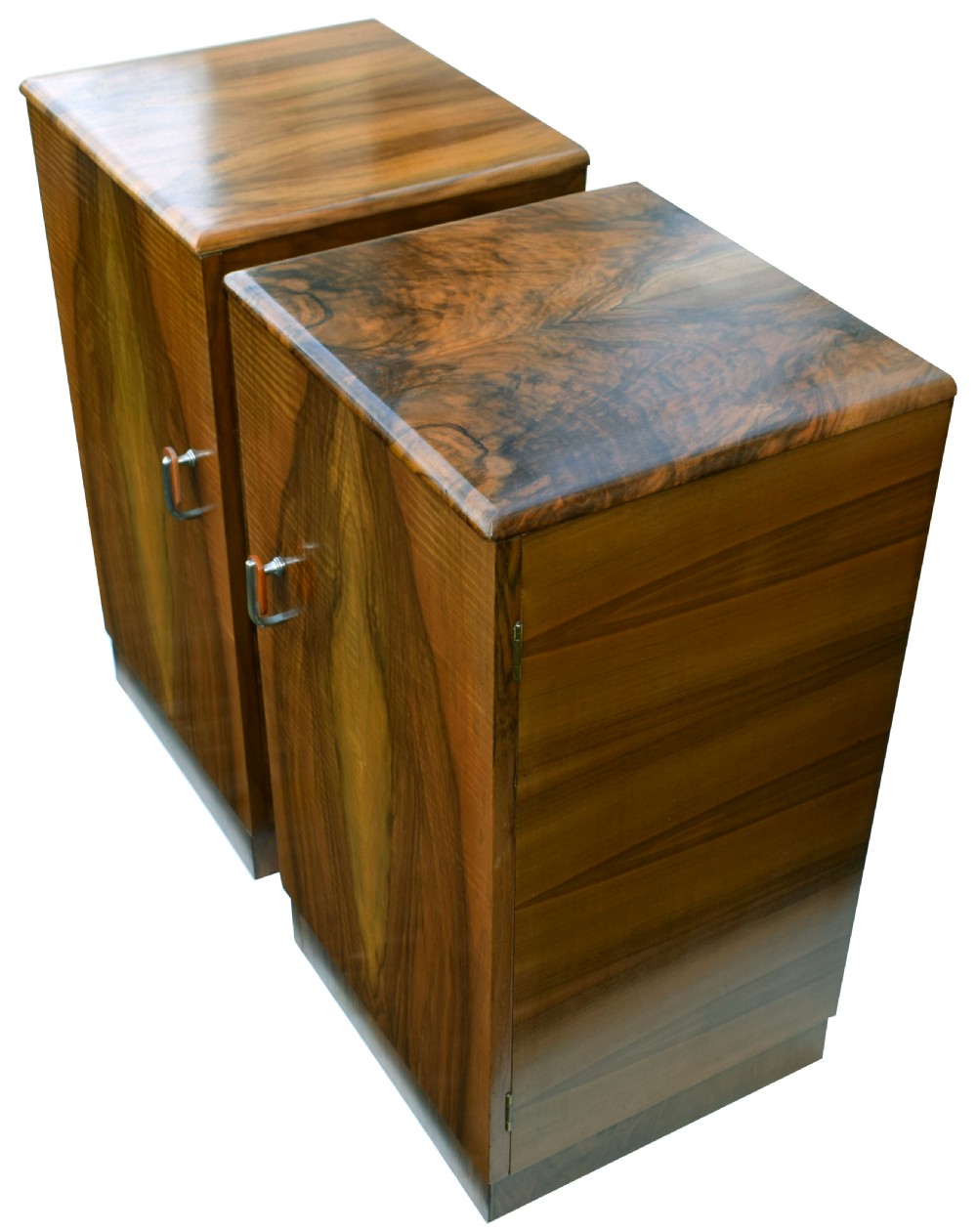 Matching Pair of Art Deco Walnut Bedside Cabinets View II