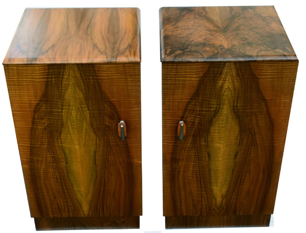 Matching Pair of Art Deco Walnut Bedside Cabinets View III