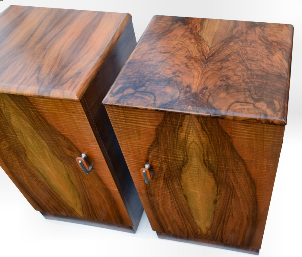 Matching Pair of Art Deco Walnut Bedside Cabinets View IV
