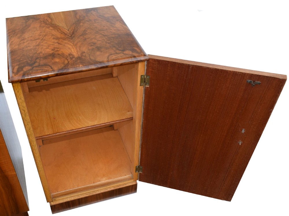 Matching Pair of Art Deco Walnut Bedside Cabinets View V