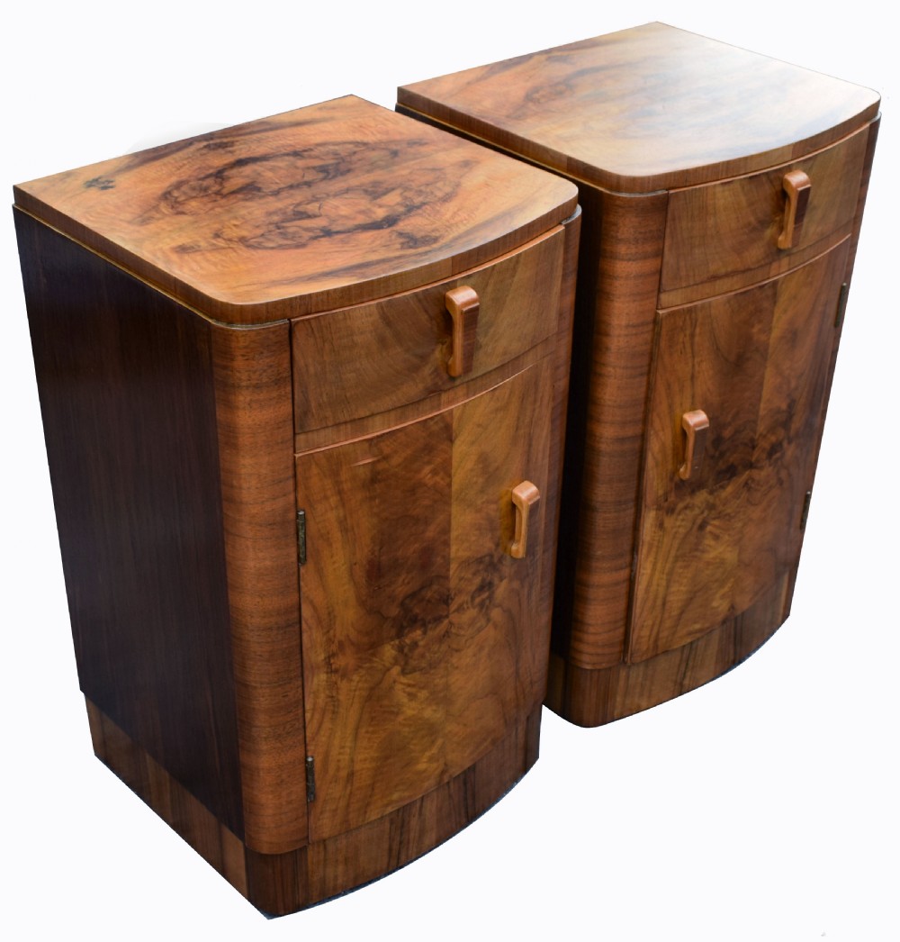 Matching Pair of Art Deco Walnut Bedside Cabinets