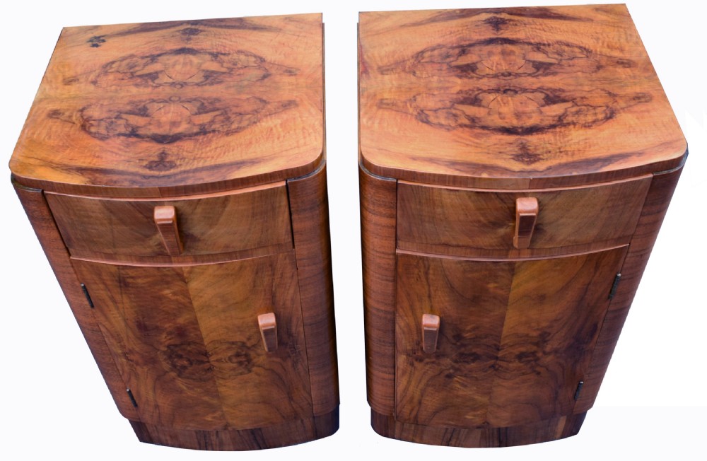 Matching Pair of Art Deco Walnut Bedside Cabinets View II