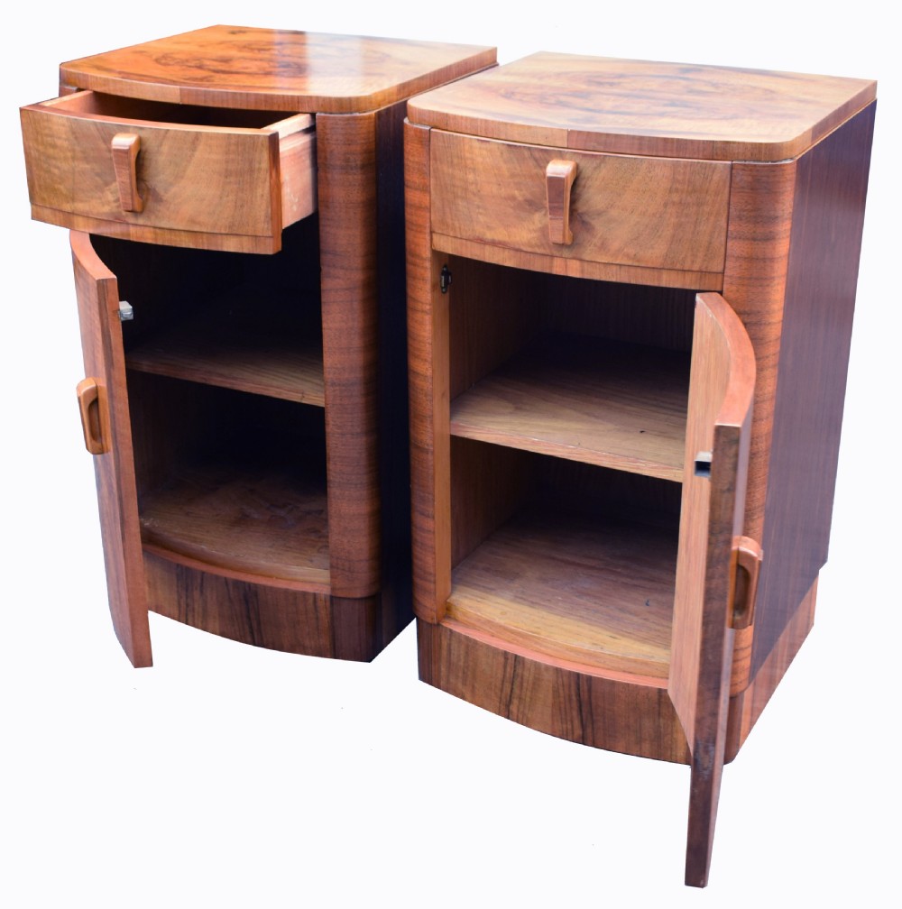Matching Pair of Art Deco Walnut Bedside Cabinets View III
