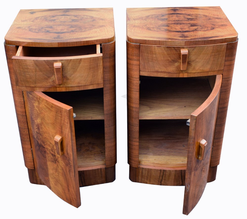 Matching Pair of Art Deco Walnut Bedside Cabinets View IV