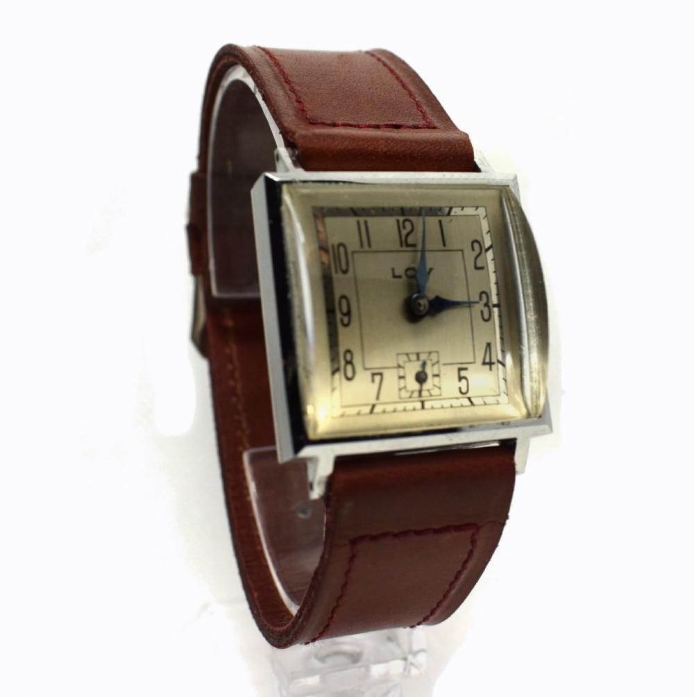 Never Used Art Deco Gents Wrist Watch, 1930's, Lov View VI