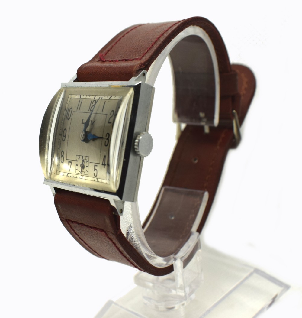 Never Used Art Deco Gents Wrist Watch, 1930's, Lov View VIII