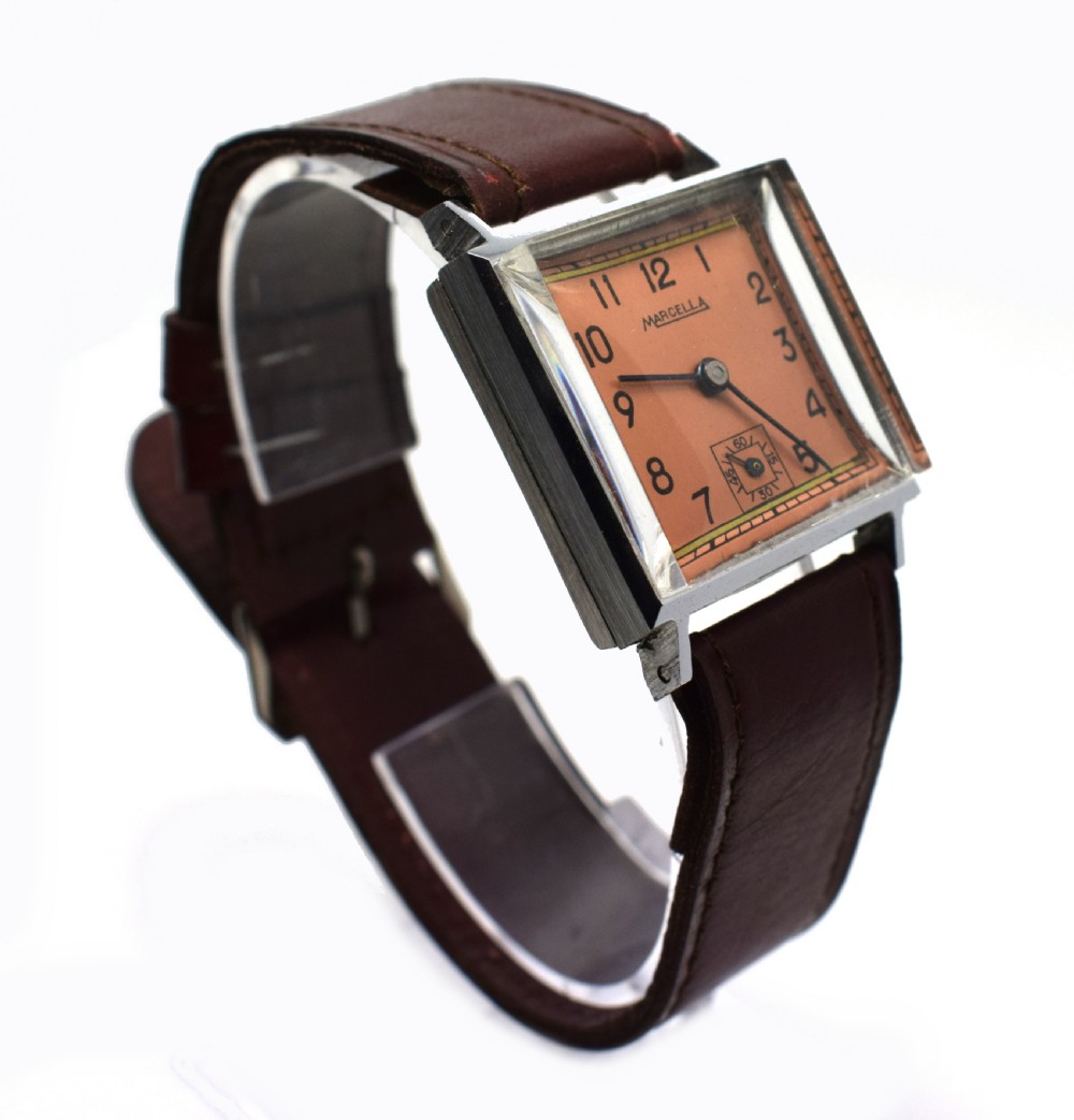 Never Used Art Deco Gents Wrist Watch, 1930's, Marcella View VII
