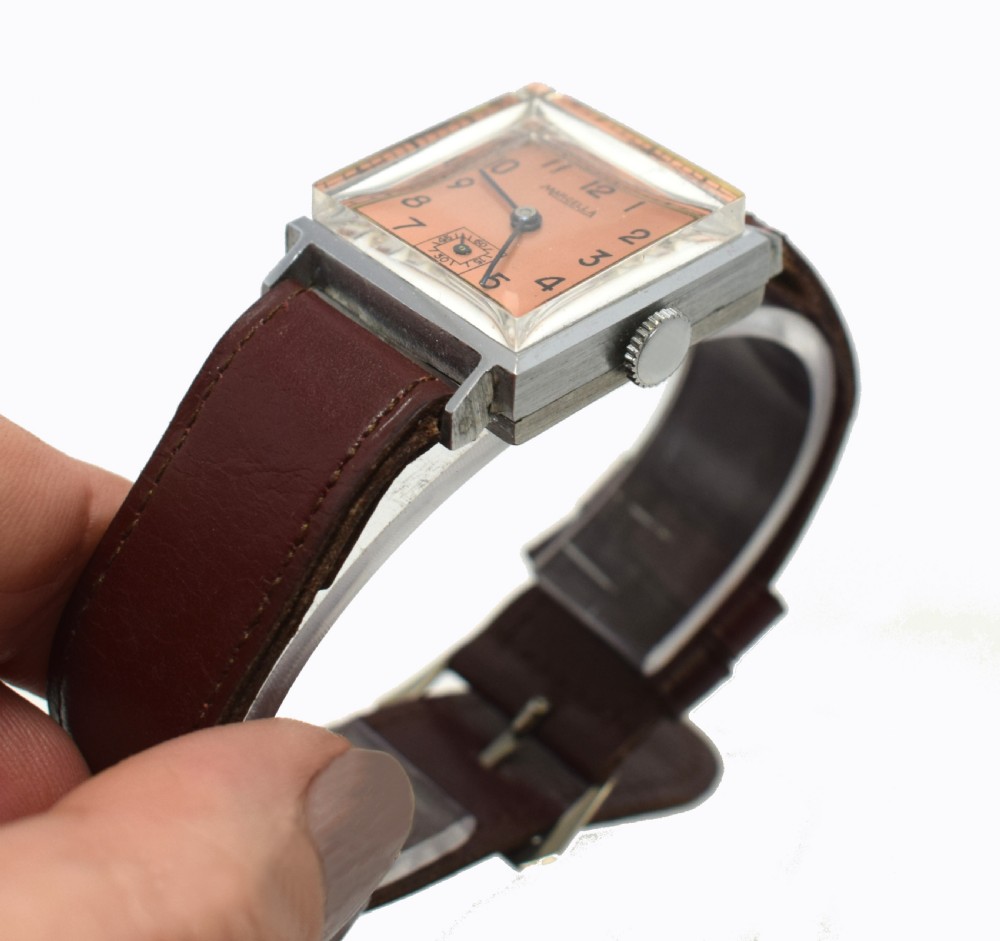 Never Used Art Deco Gents Wrist Watch, 1930's, Marcella View VIII
