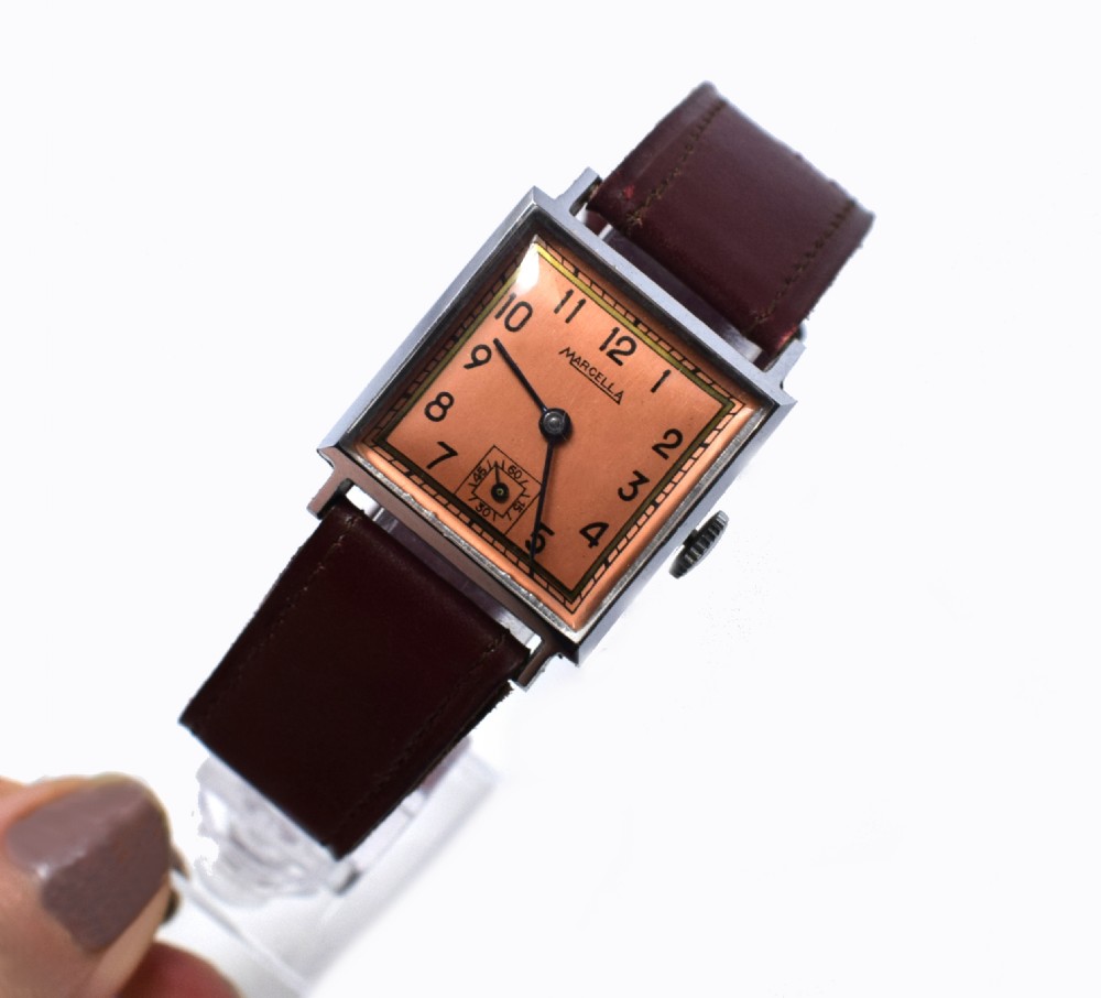Never Used Art Deco Gents Wrist Watch, 1930's, Marcella View IX