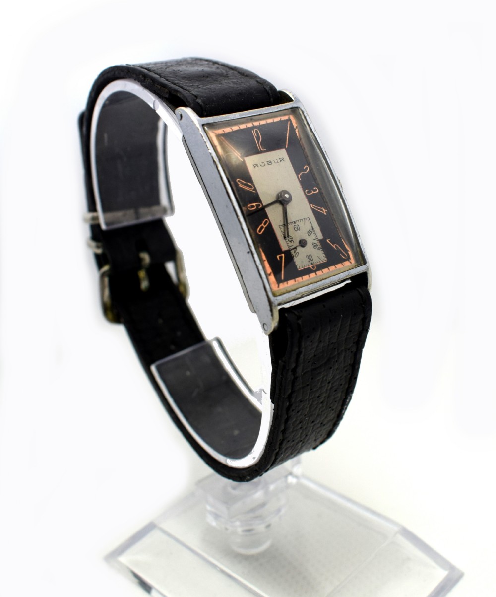 Art Deco Gents Tank Style Watch By Rubur View VI