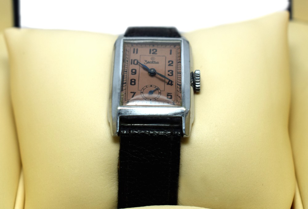 Art Deco Gents Tank Style Wrist Watch, 1930's, Zentra View VII