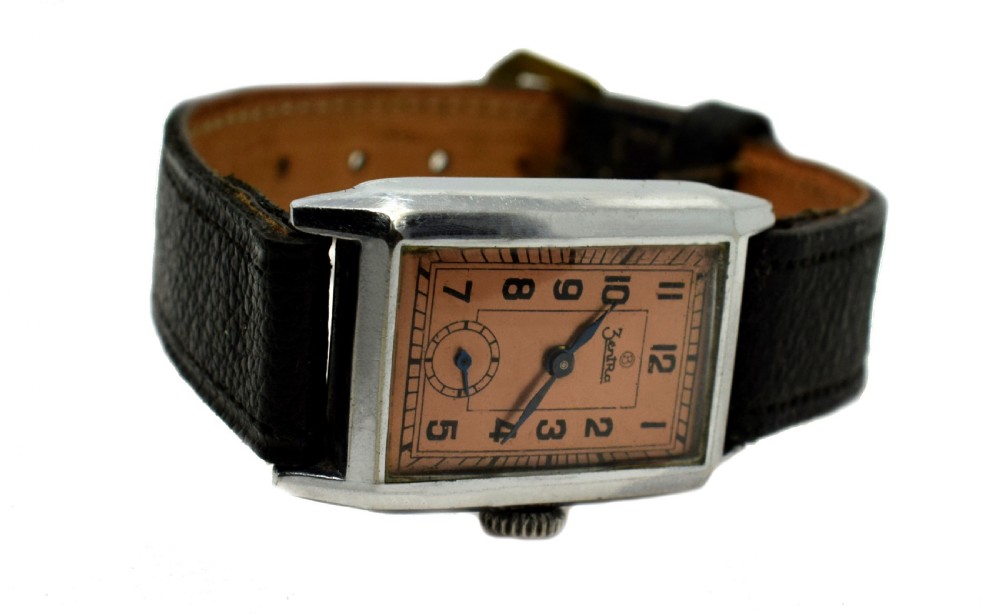 Art Deco Gents Tank Style Wrist Watch, 1930's, Zentra View VIII