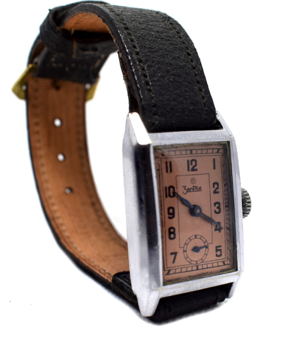 Art Deco Gents Tank Style Wrist Watch, 1930's, Zentra View IX