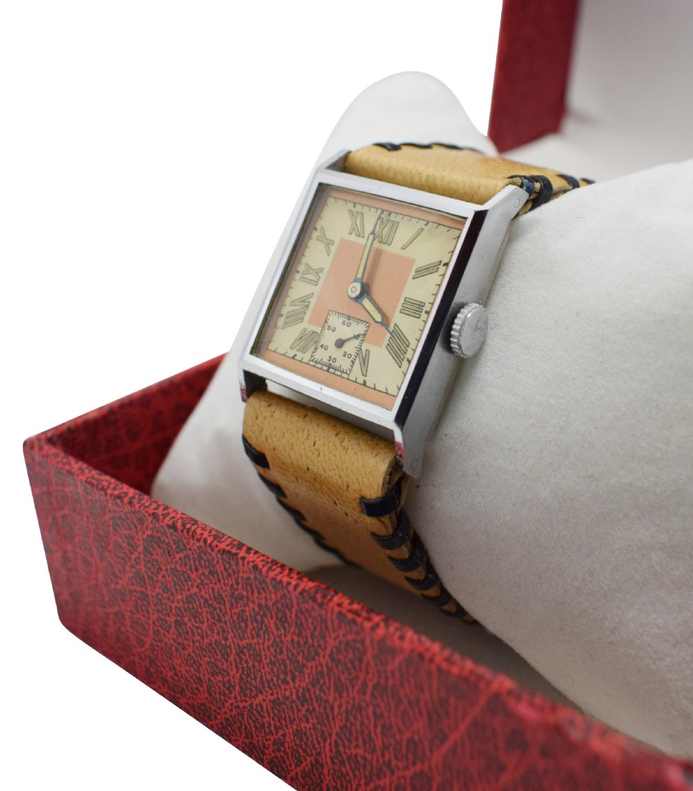 Stylish Art Deco Gents Wrist Watch Old Stock Never Worn, Circa 1930 View III