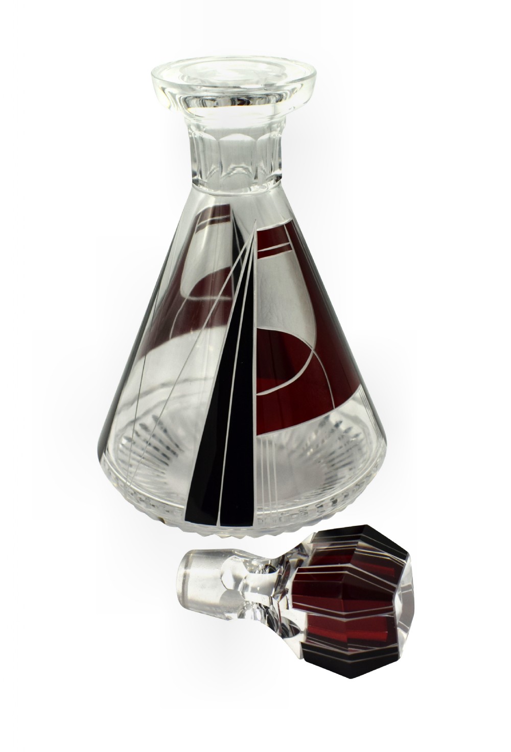Art Deco 1930's Czech Geometric Glass Decanter Set View IV
