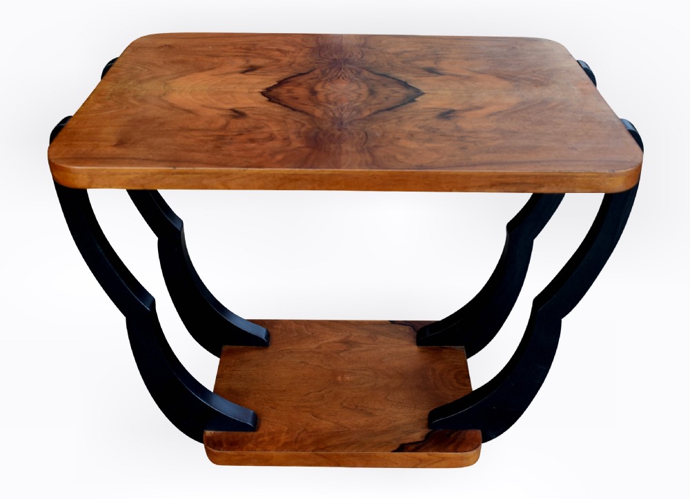 Two Tiered Art Deco English Walnut Coffee Table