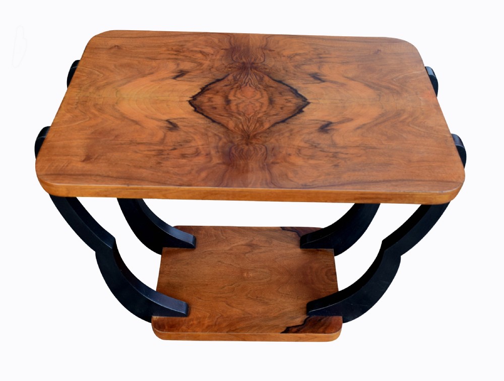 Two Tiered Art Deco English Walnut Coffee Table View II