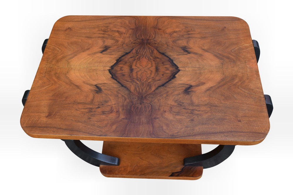 Two Tiered Art Deco English Walnut Coffee Table View III