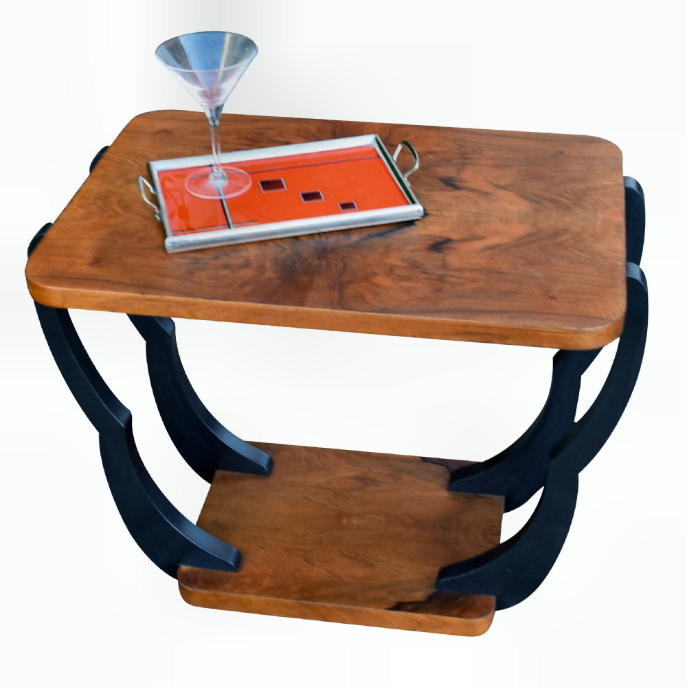 Two Tiered Art Deco English Walnut Coffee Table View IV