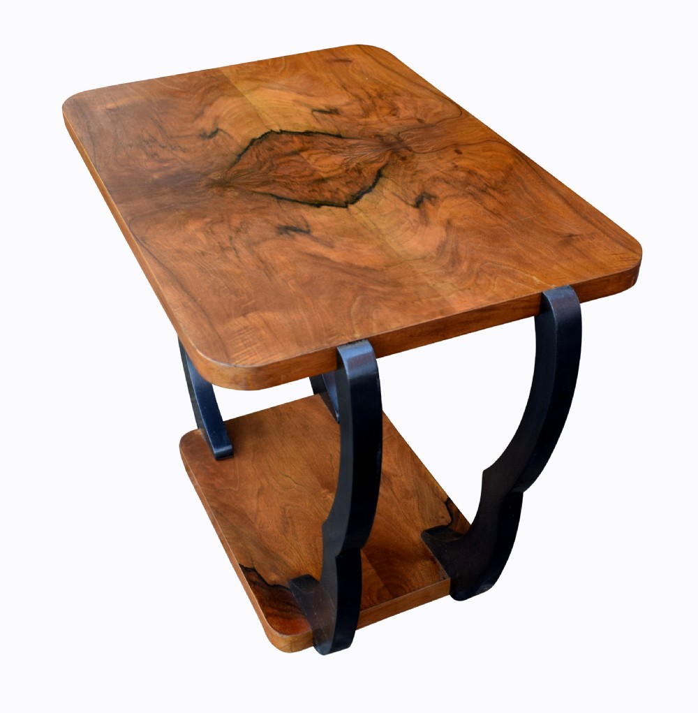 Two Tiered Art Deco English Walnut Coffee Table View VI