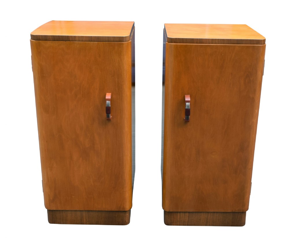 Original Pair Of 1930's Art Deco Blonde Bedside Cabinets