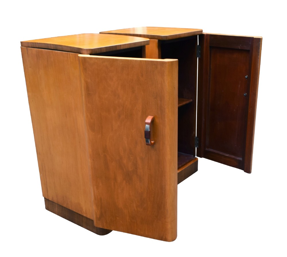 Original Pair Of 1930's Art Deco Blonde Bedside Cabinets View II